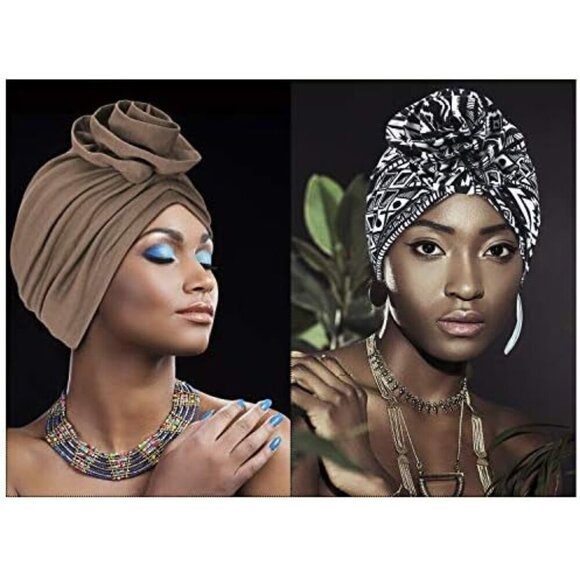 Women Turban Headwraps 6 Pack Cotton Colorful African Knot Bonnet Accessories